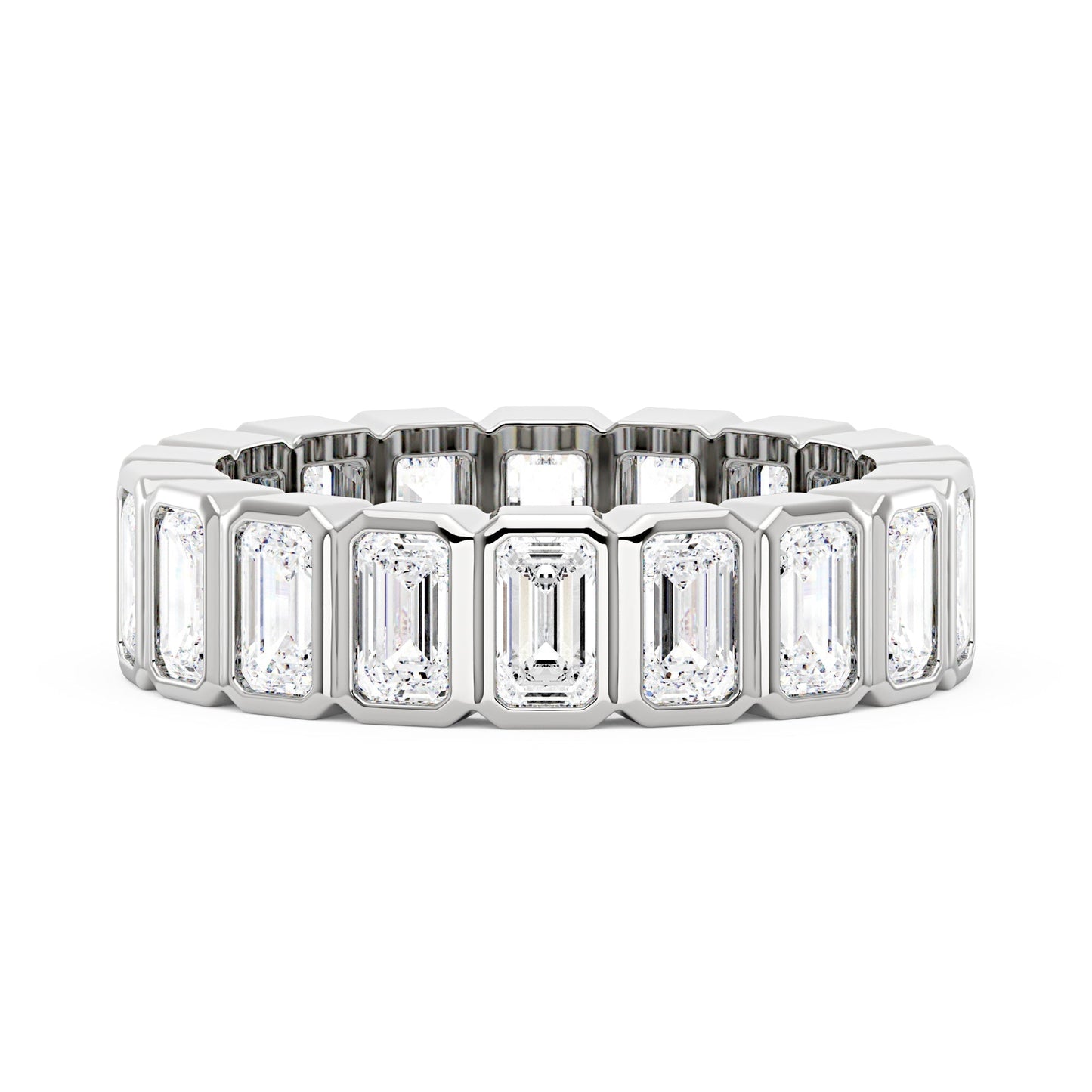 Art Deco Emerald Cut Moissanite Bezel Eternity Band