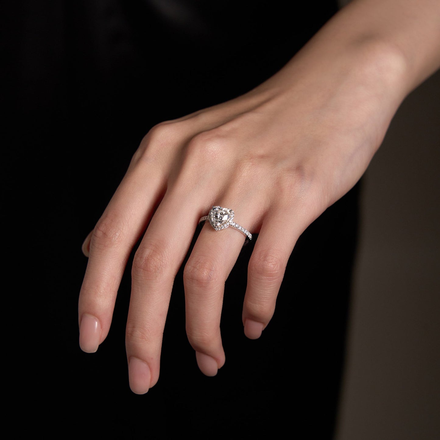 Heart Moissanite Halo Ring with Pavé Band