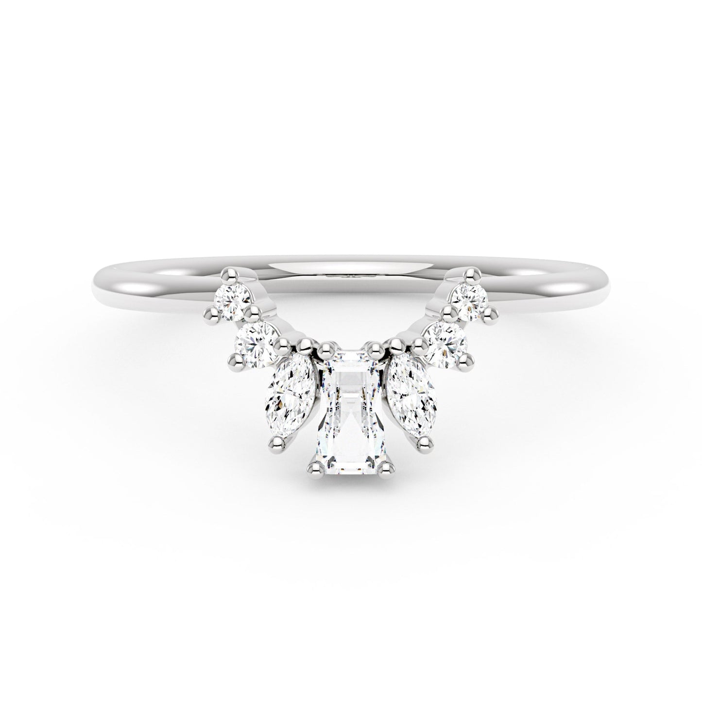 Tapered Baguette Marquise Round Moissanite Curved Band