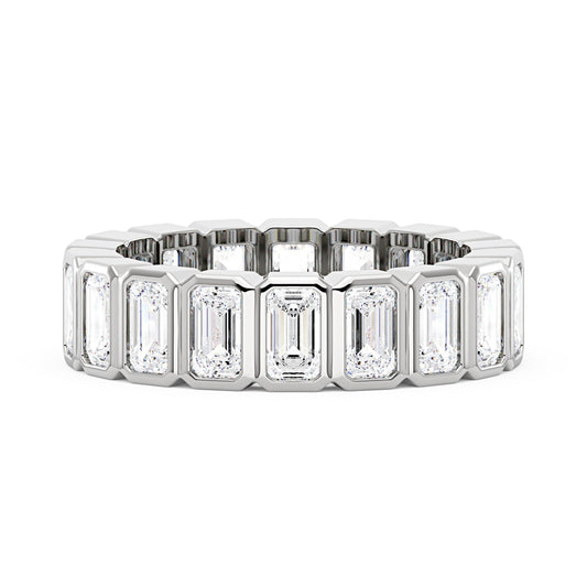 Art Deco Emerald Cut Moissanite Bezel Eternity Band