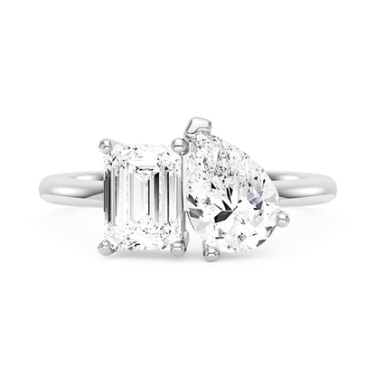 Emerald and Pear Moissanite Toi et Moi Ring