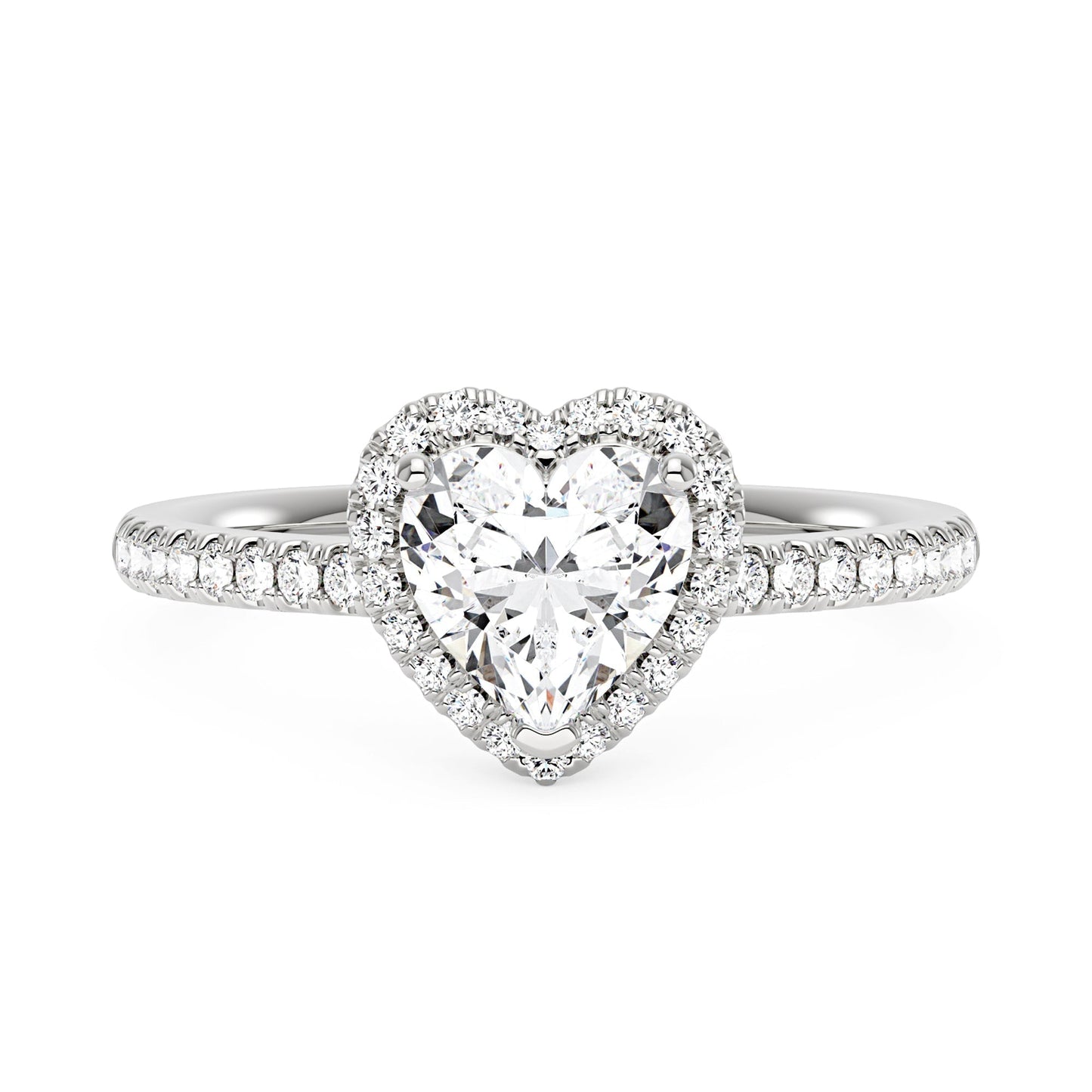 Heart Moissanite Halo Ring with Pavé Band
