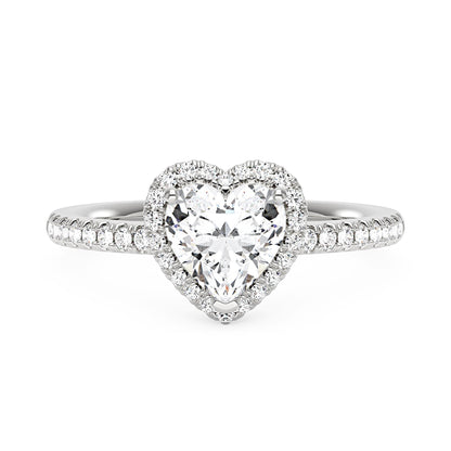 Heart Moissanite Halo Ring with Pavé Band