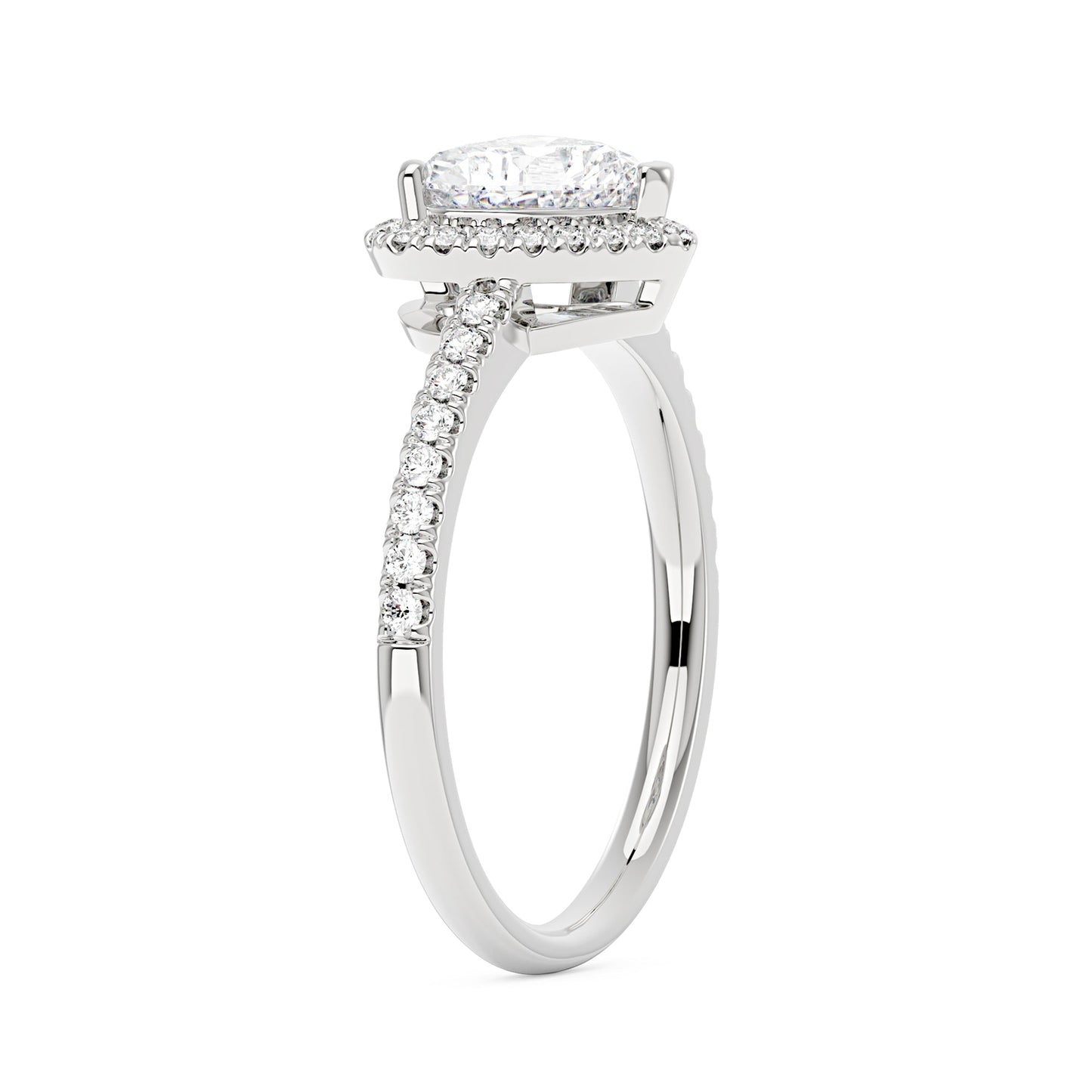 Heart Moissanite Halo Ring with Pavé Band