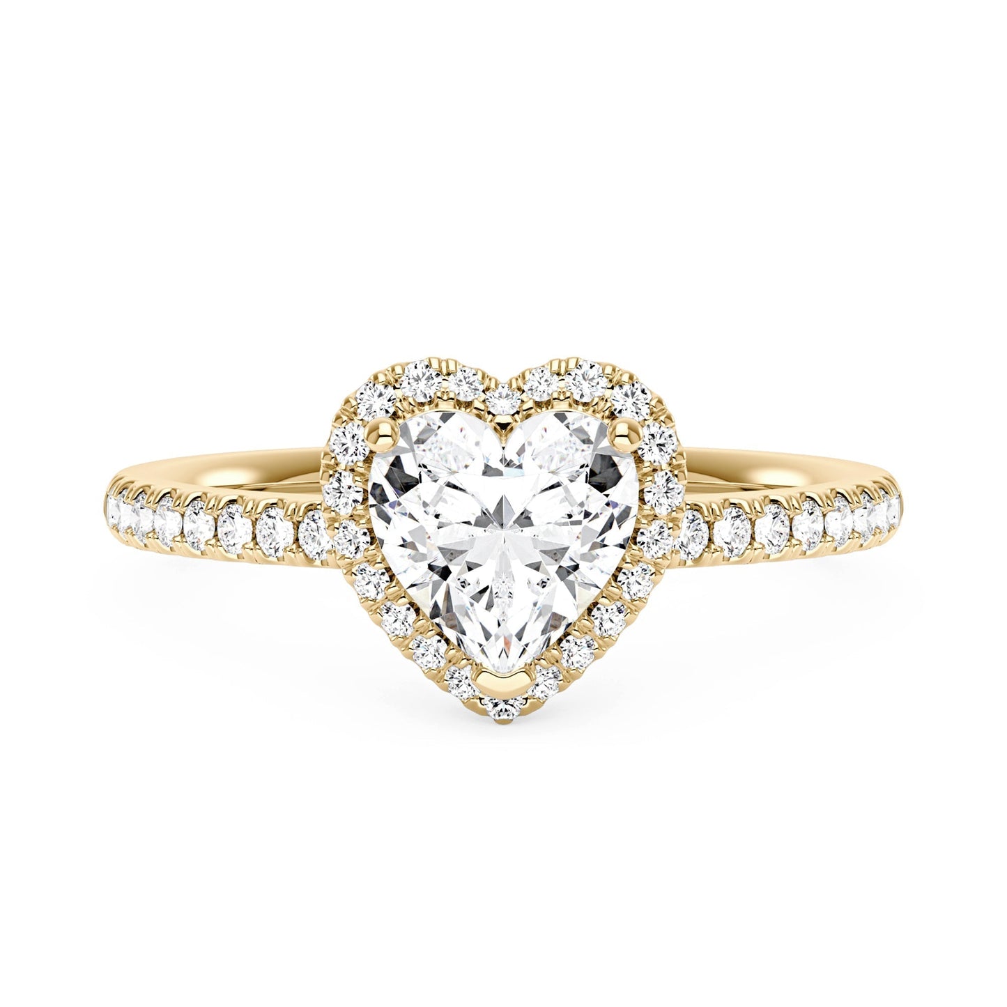 Heart Moissanite Halo Ring with Pavé Band