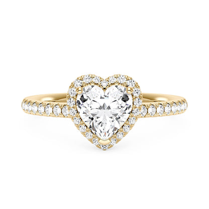 Heart Moissanite Halo Ring with Pavé Band
