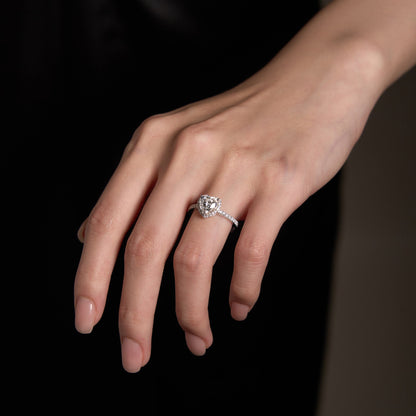 Heart Moissanite Halo Ring with Pavé Band