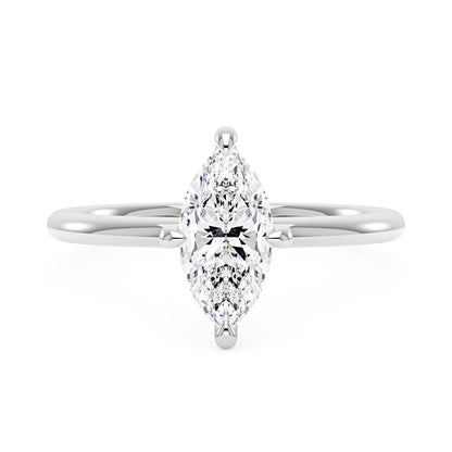 Marquise Shaped Moissanite Solitaire Ring with Hidden Halo