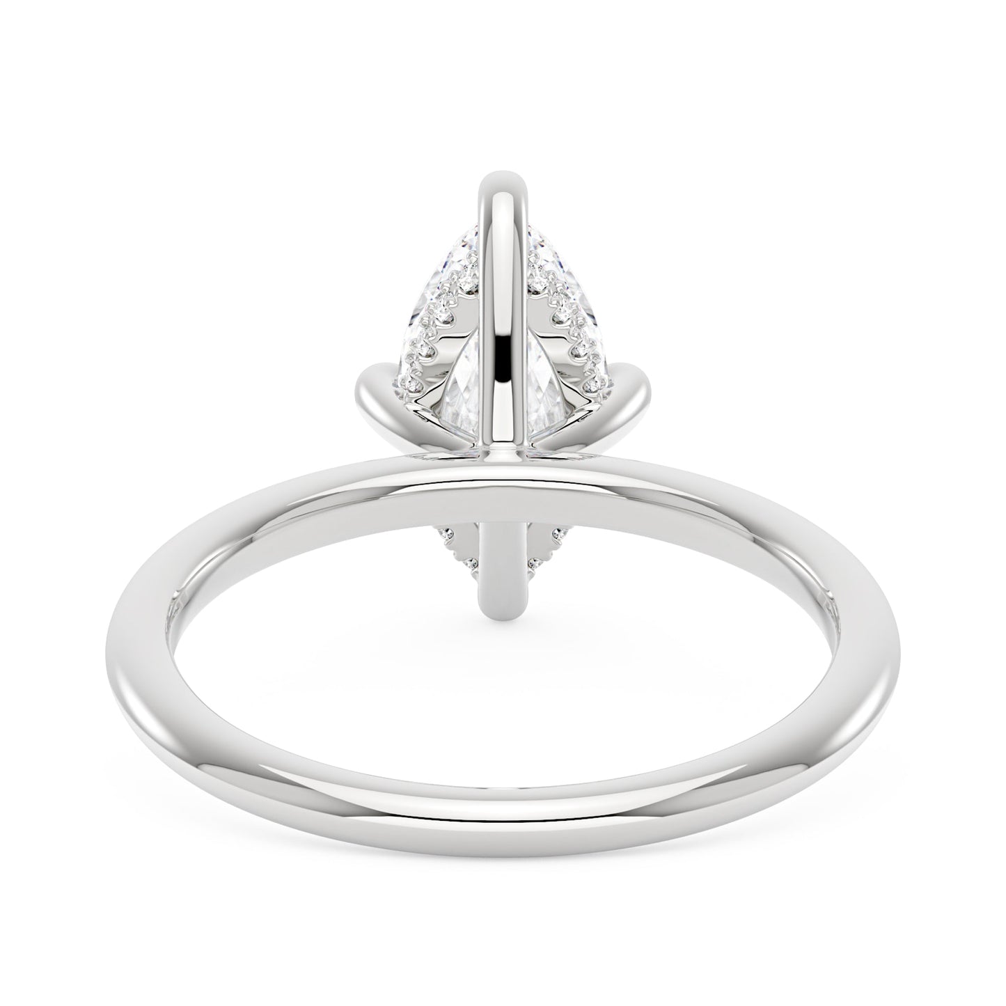 Marquise Shaped Moissanite Solitaire Ring with Hidden Halo