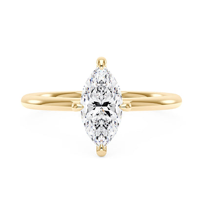 Marquise Shaped Moissanite Solitaire Ring with Hidden Halo