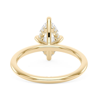 Marquise Shaped Moissanite Solitaire Ring with Hidden Halo