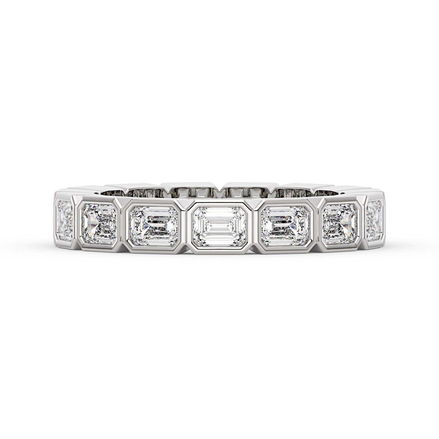 Modern Emerald Cut Moissanite Bezel Eternity Band