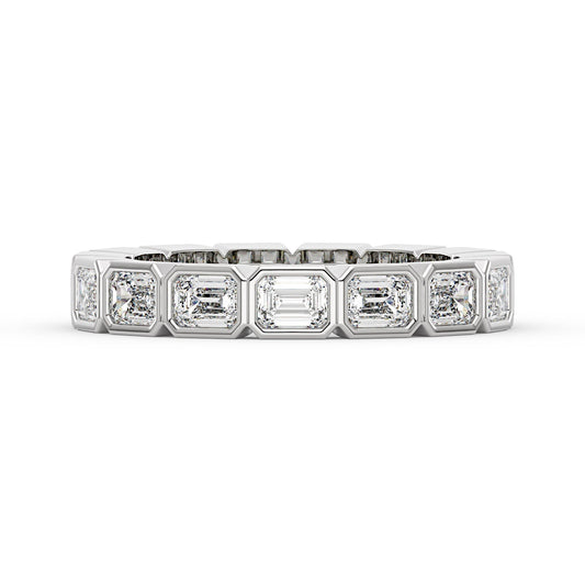 Modern Emerald Cut Moissanite Bezel Eternity Band