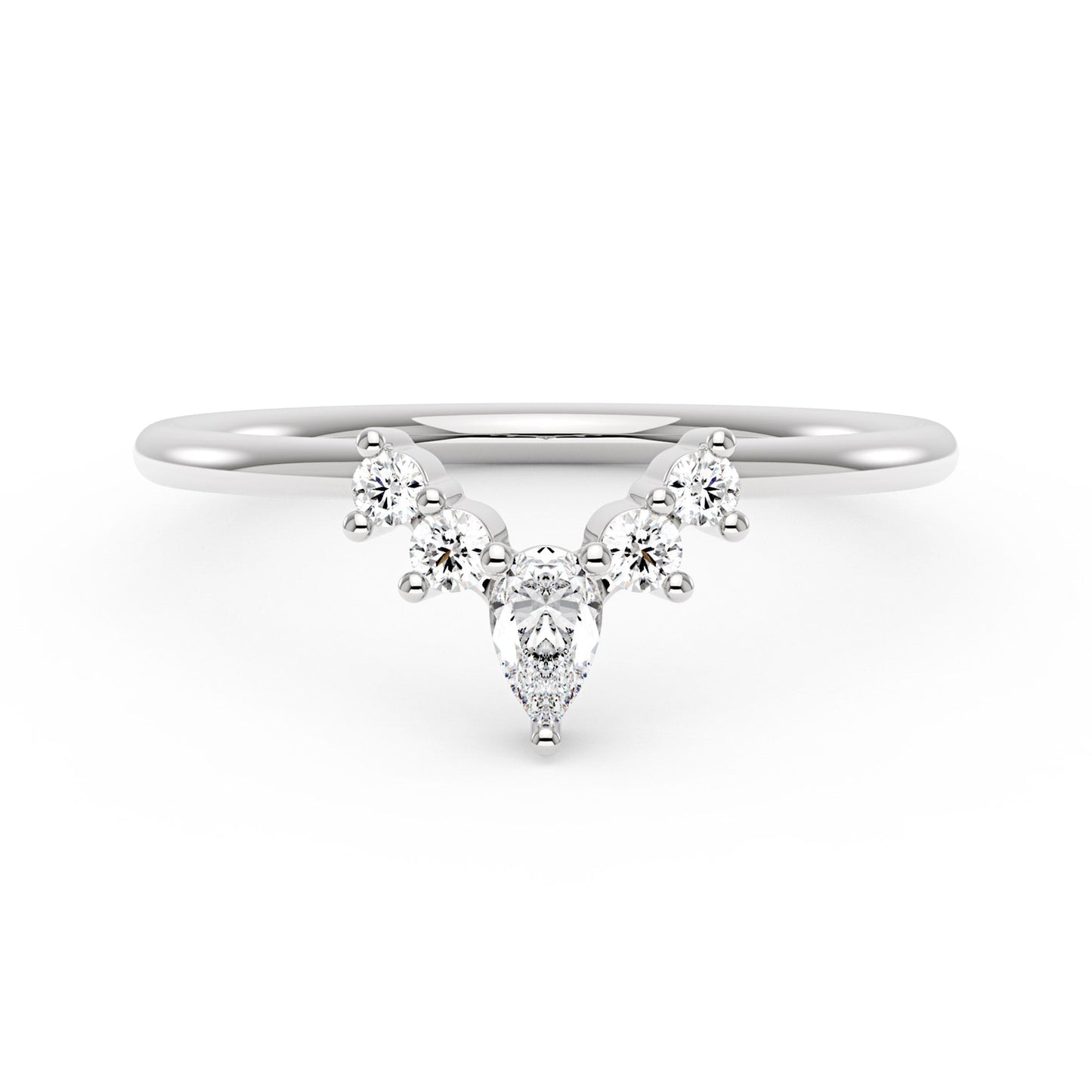 Pear Round Moissanite Curved Band Ring