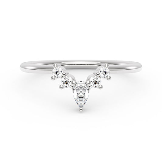 Pear Round Moissanite Curved Band Ring