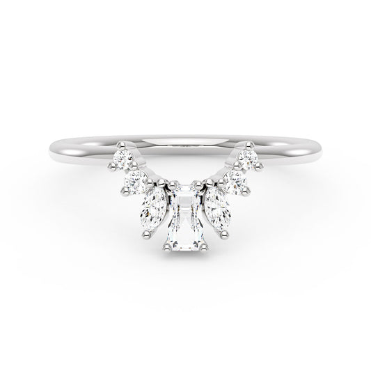 Tapered Baguette Marquise Round Moissanite Curved Band